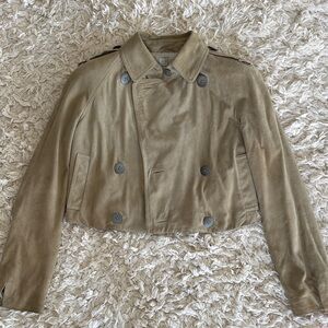 BDG Tan Double-Breasted Cropped Trench Coat